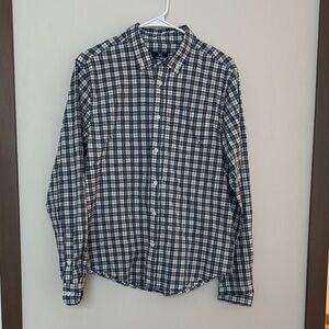 George Mens Blue and White Checkered Button Down Shirt Small